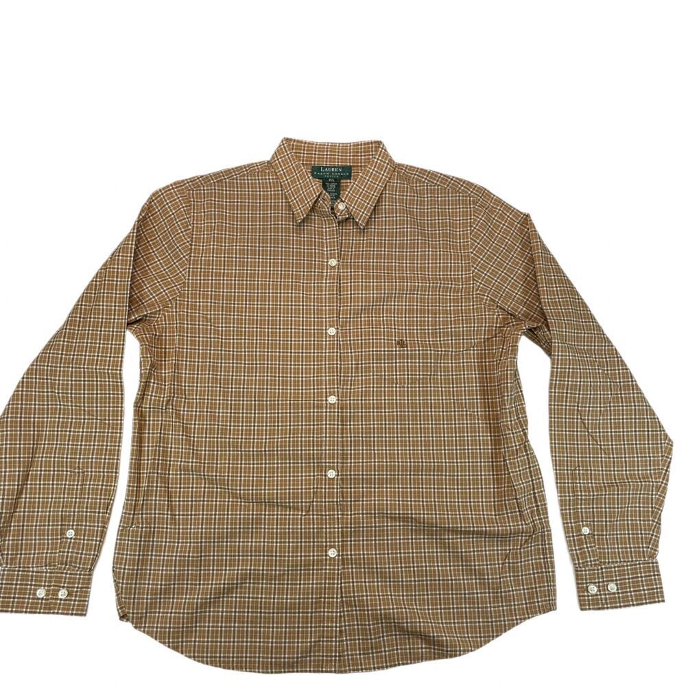 Lauren Ralph Lauren Petite Plaid Button Down Shirt Brown Women's P/L